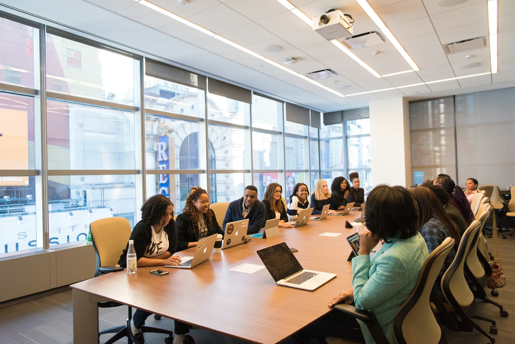 A team sharing ideas around a table